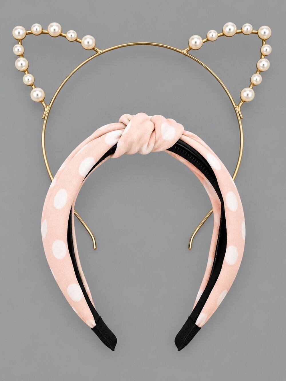 3/$30 Pink Polka Dot Headband and Pearl Cat Ears Crown Headband